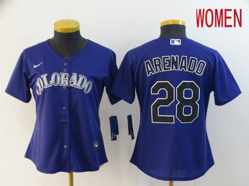 Women Colorado Rockies #28 Arenado Purple Nike Game MLB Jerseys->new york mets->MLB Jersey